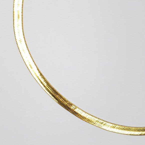 Goldtone Herringbone Chain Necklace Flat 24" X 5/16" - Picture 3 of 3